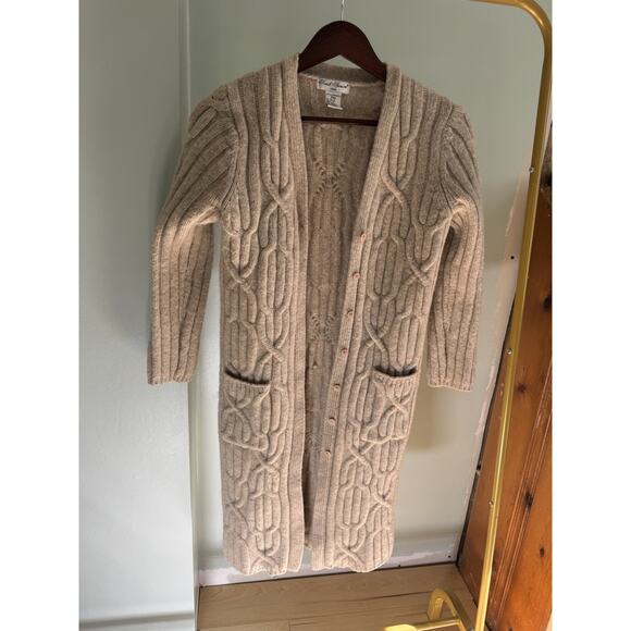 Vtg Y2K Boho M Sarah Spencer Beige Lambswool Cable knit Cardigan Duster Sweater - Picture 3 of 9